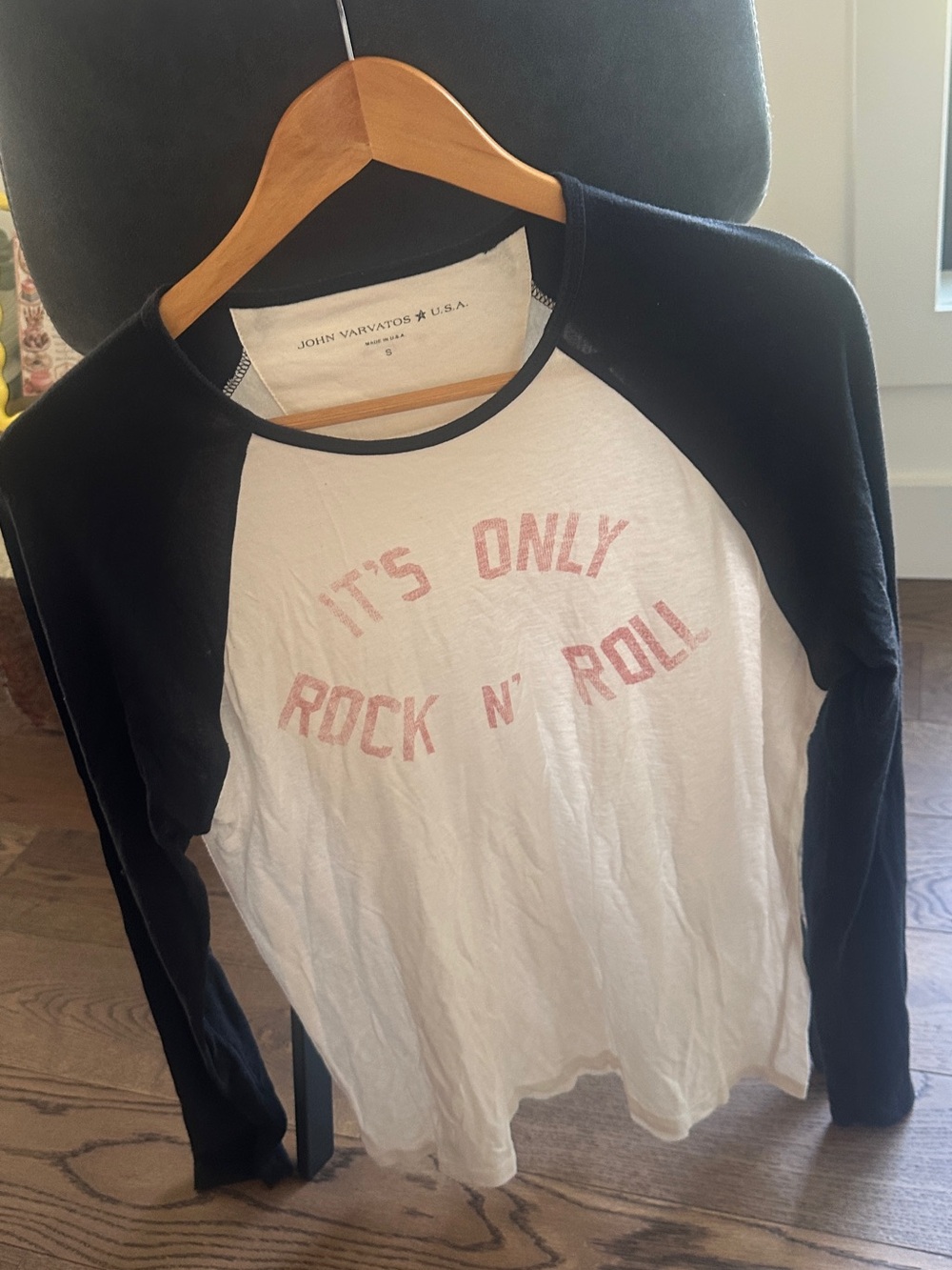 John Varvatos Black & White Raglan 'It's Only Rock N' Roll' Tee *rare*